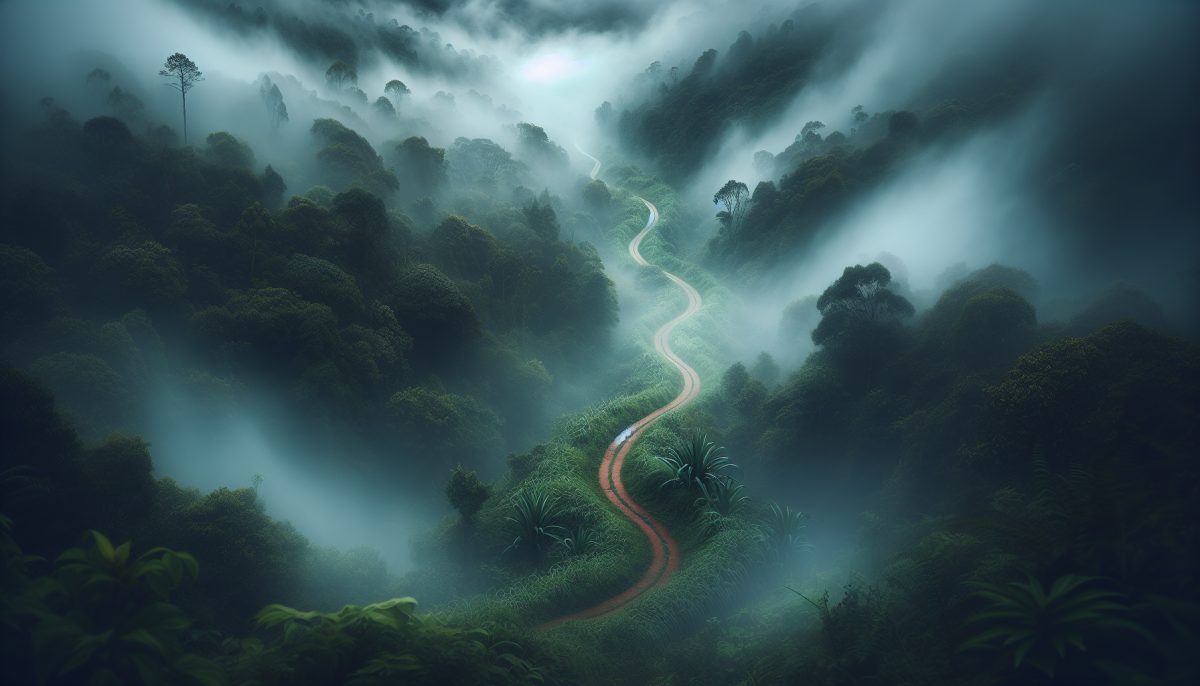 A winding path in a foggy forest representing the feeling of being lost.